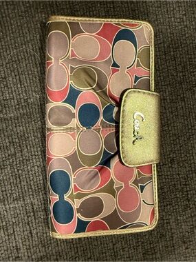 Coach Multicolor Signature Phone Case with Gold Trim